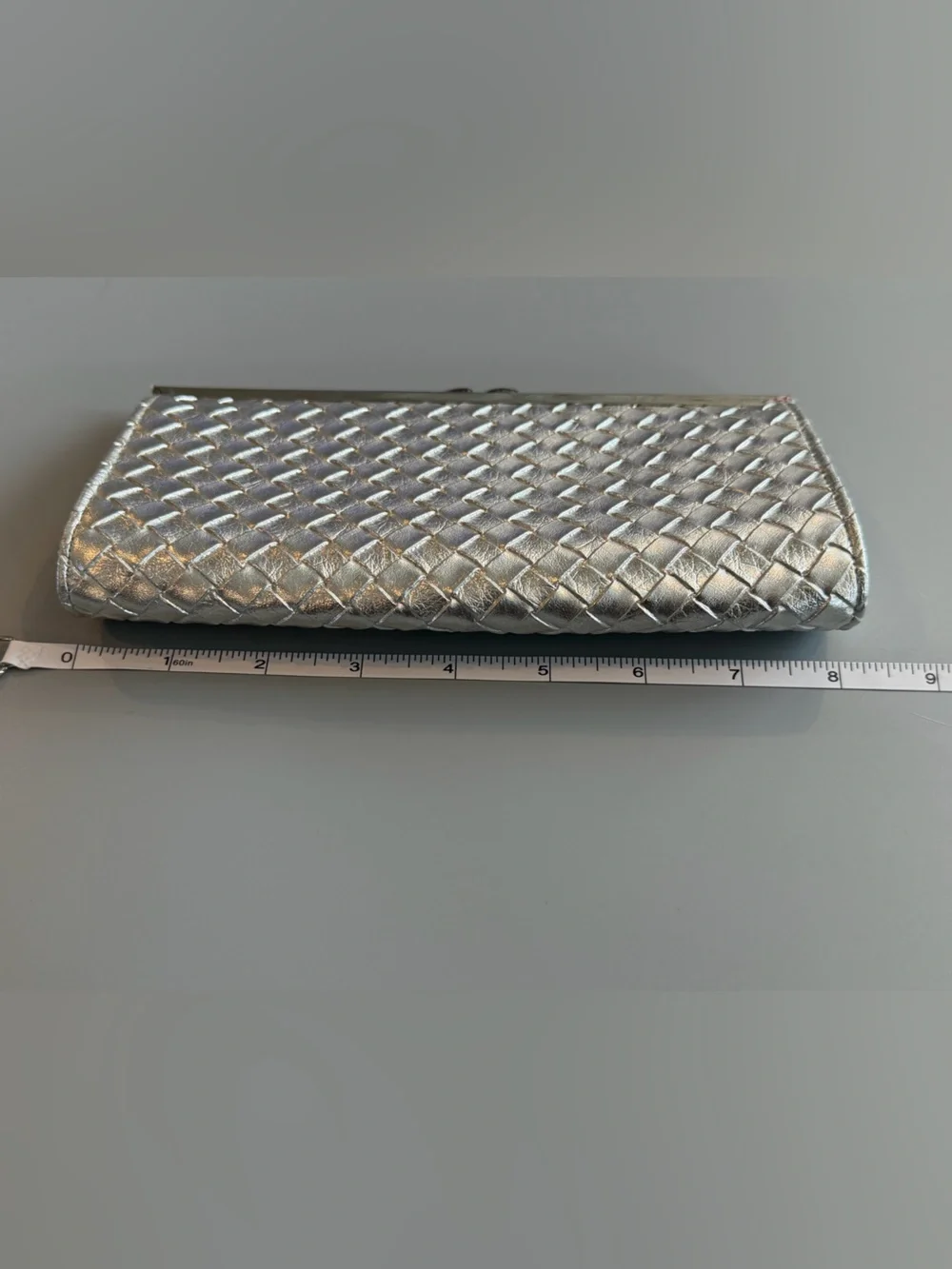 Silver Woven Clutch Purse - Snap Clasp - Evening Bag/Clutch 8.25” X 4.25” X 1.25